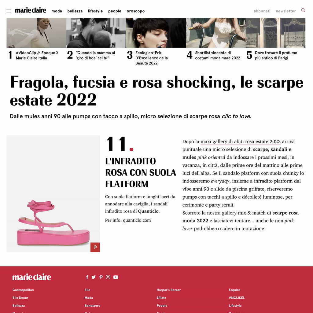 MARIE CLAIRE - Fragola, fucsia e rosa shocking, le scarpe estate 2022