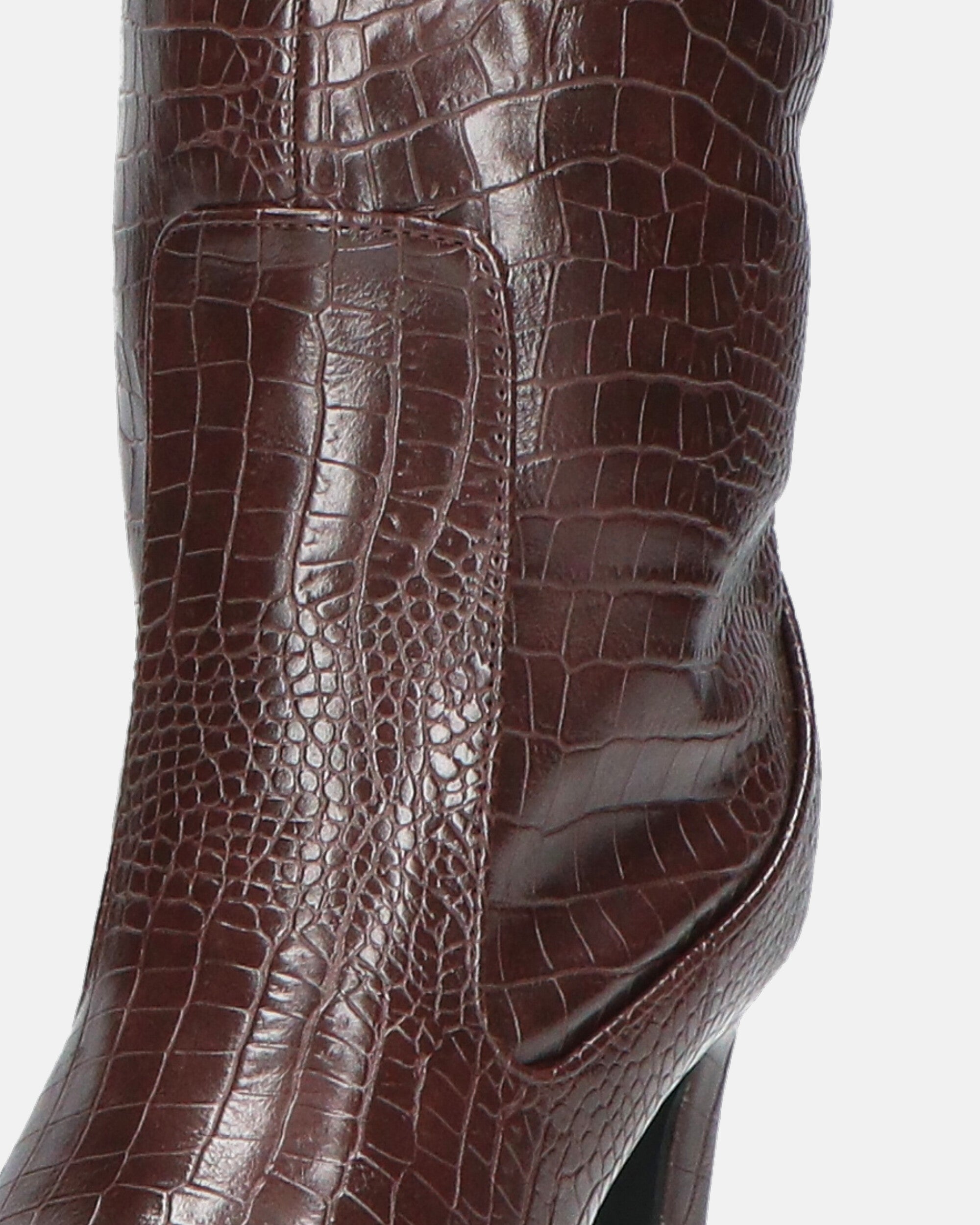 CAROLINE - bota de tacón en pitón marrón oscuro
