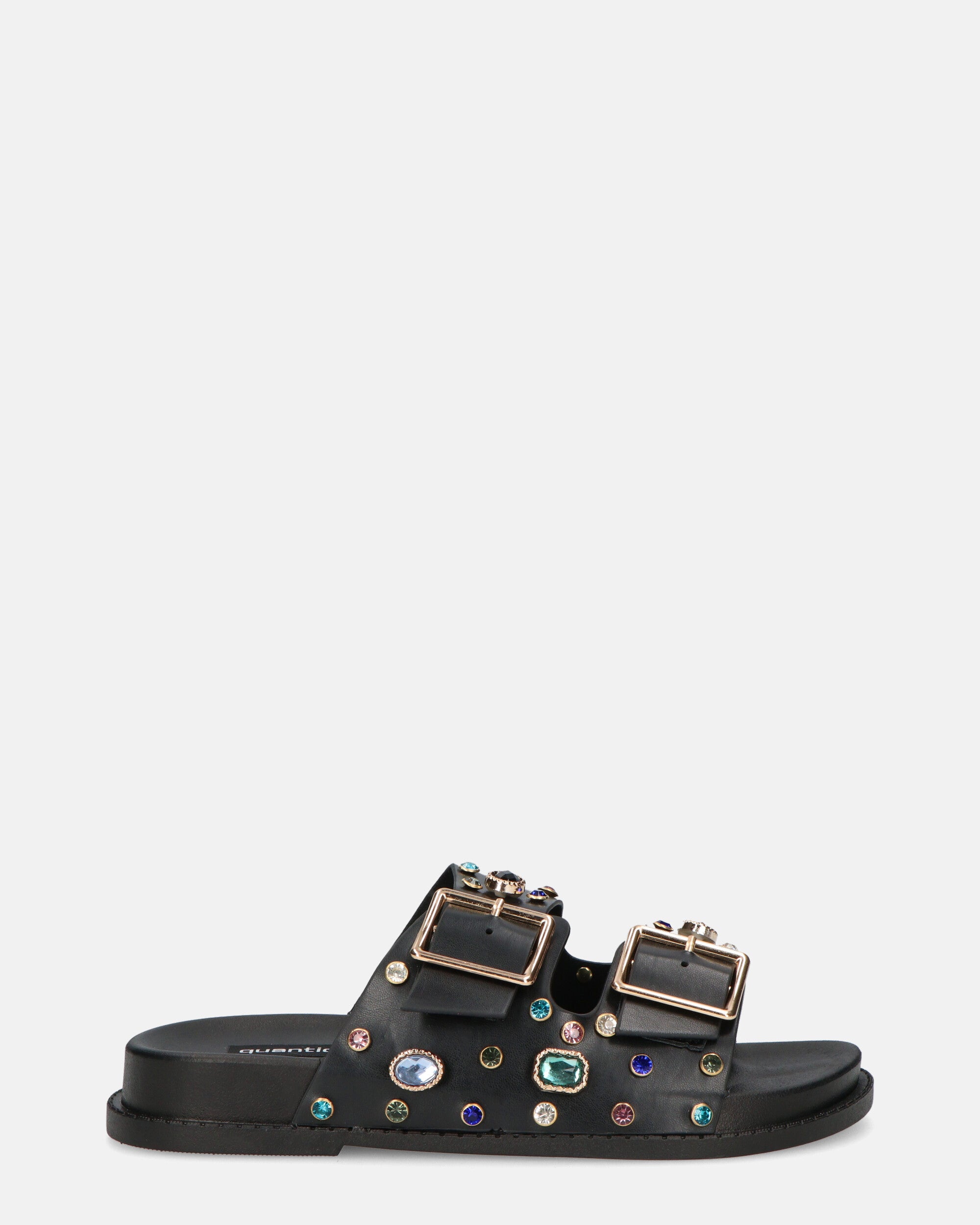 AITANA - sandalias negras con pedrería de colores