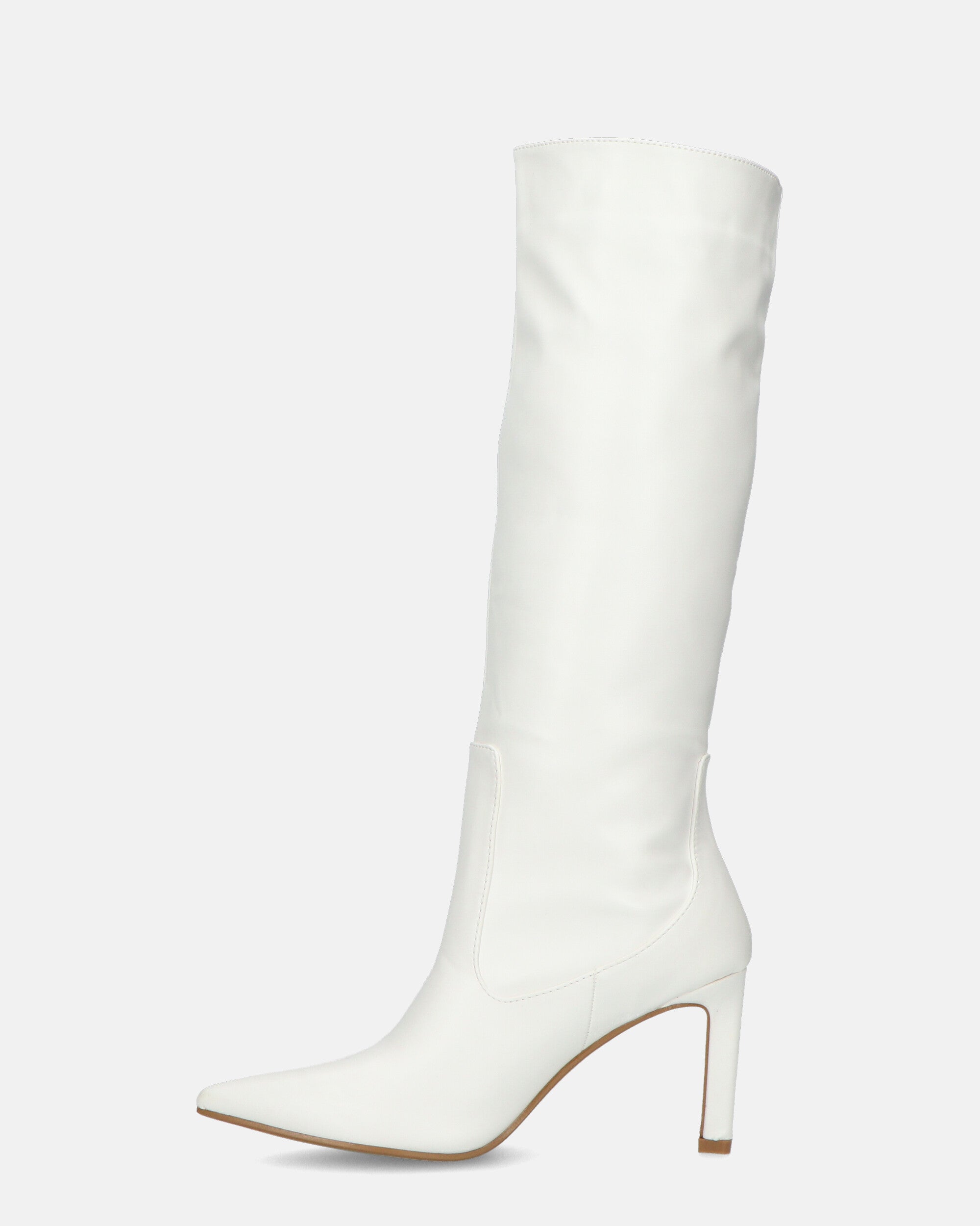 CAROLINE - bota blanca con tacón en cuero blanco