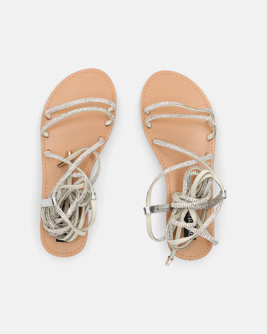 CINDY - sandali beige con lacci argentati