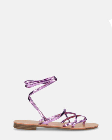 CRESSIDA - sandali bassi beige con cordini violetto metalizzato