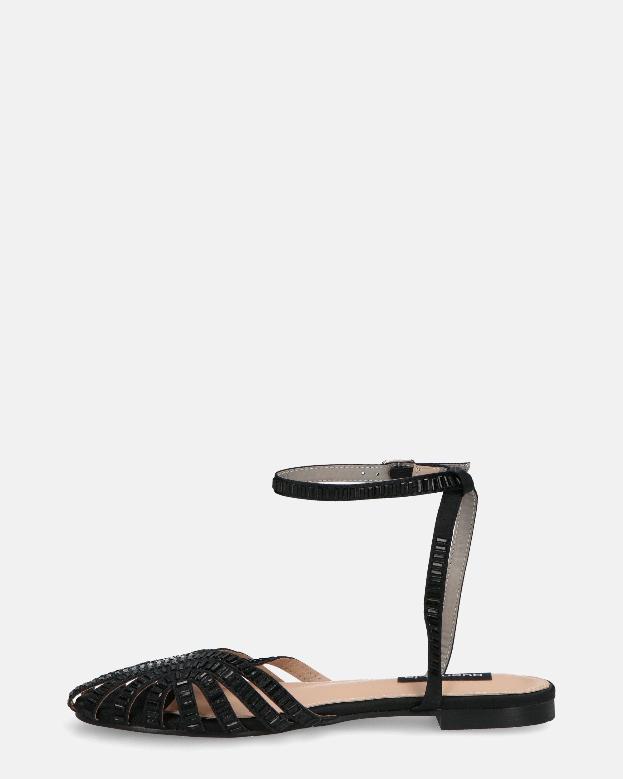 ELISSA - sandalias negras con pedrería y suela de PU