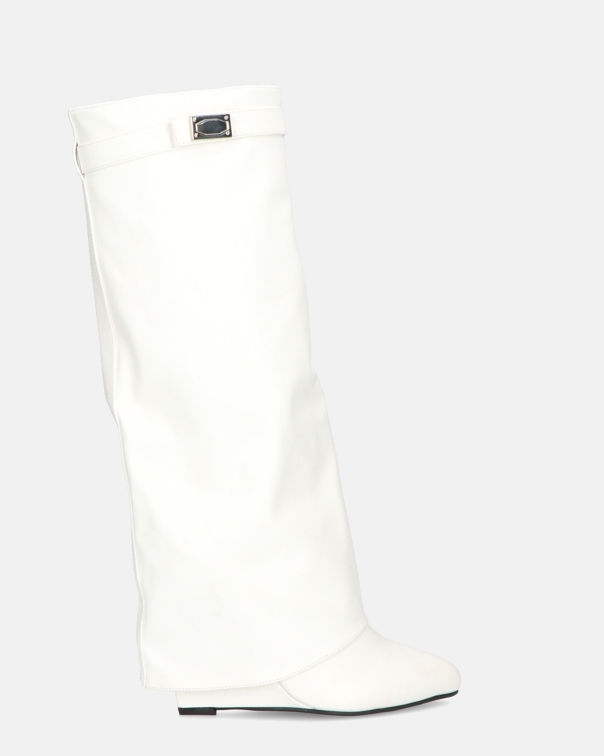 FLAVIA - bota de tacón en cuero blanco con vuelta