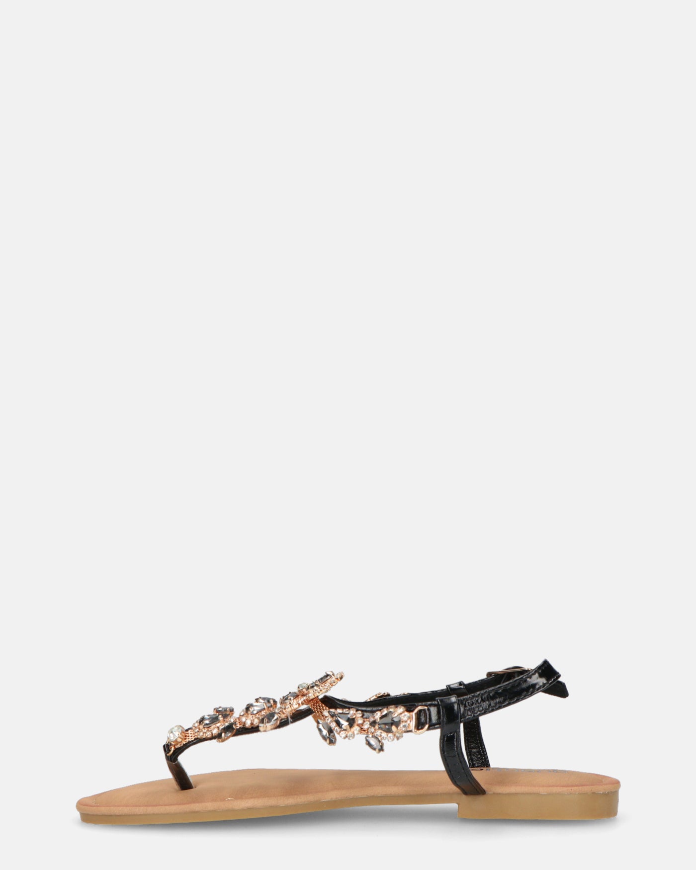 HOMA - sandalias planas con pedrería negra y bronce