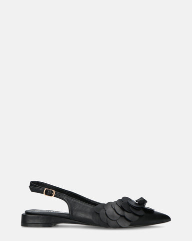 JODENE - zapatos negros con tira trasera y decoración floral