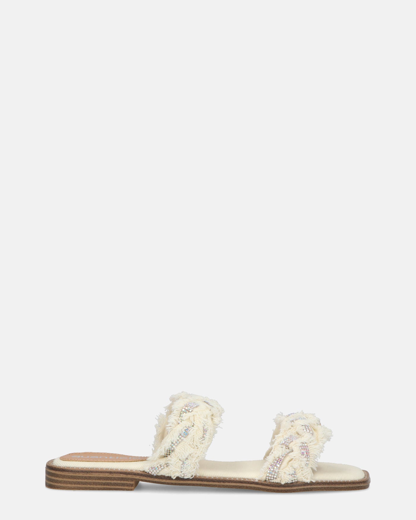 KALI - sandalias de tela beige claro con pedrería