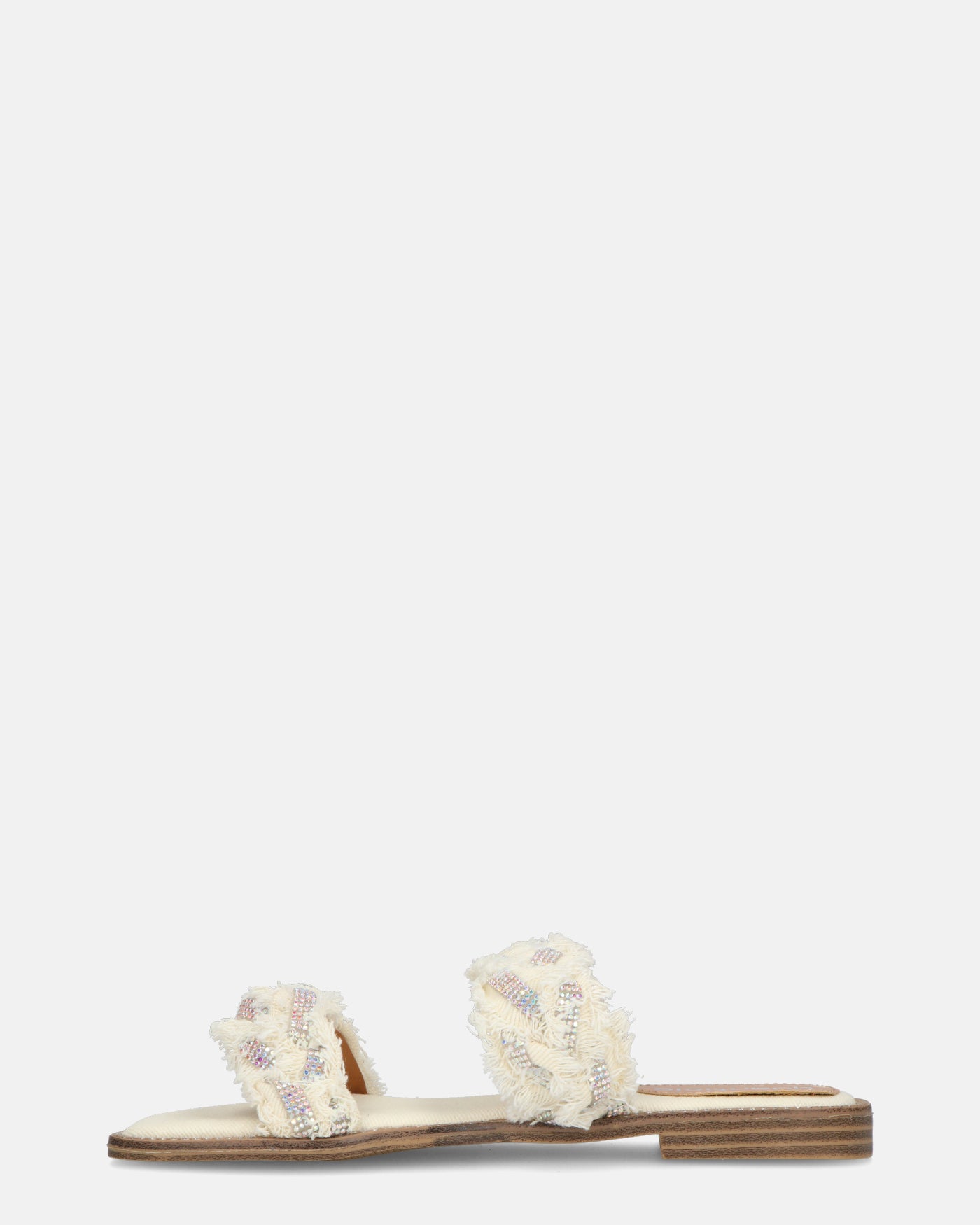 KALI - sandalias de tela beige claro con pedrería