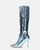  LOLY - bota de tacón de cocodrilo azul metalizado