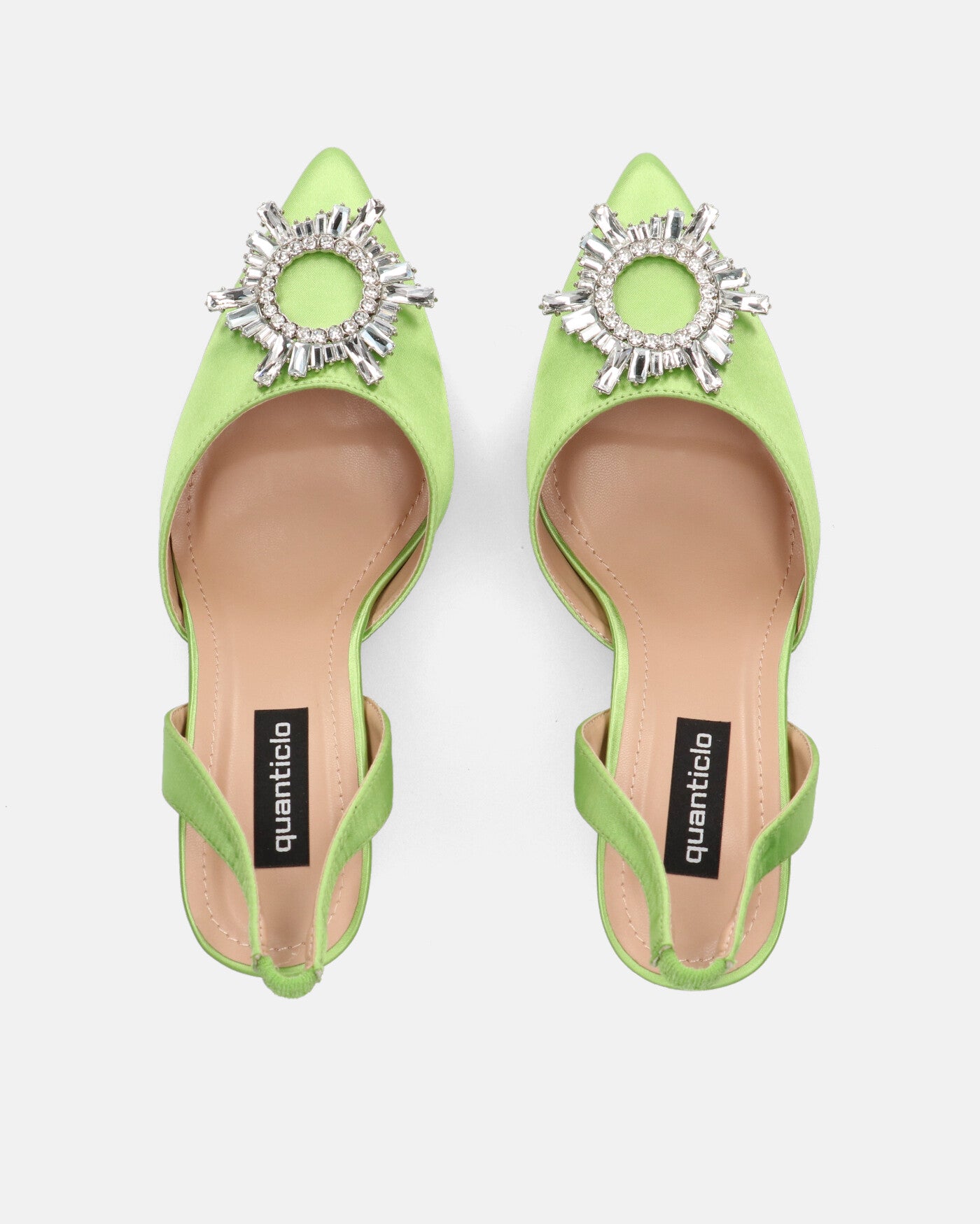 MAGDA - zapato de tacón en satin verde manzana con gemas decorativas
