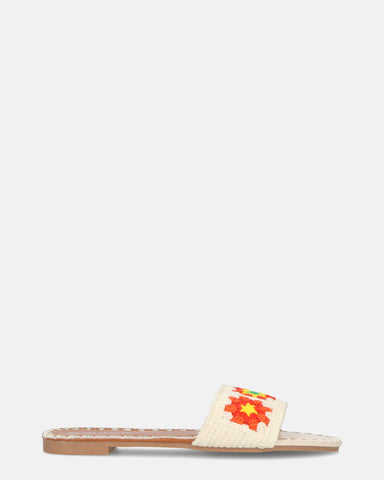 MARILIA - pantuflas beige claro con adornos bordados y suela marrón