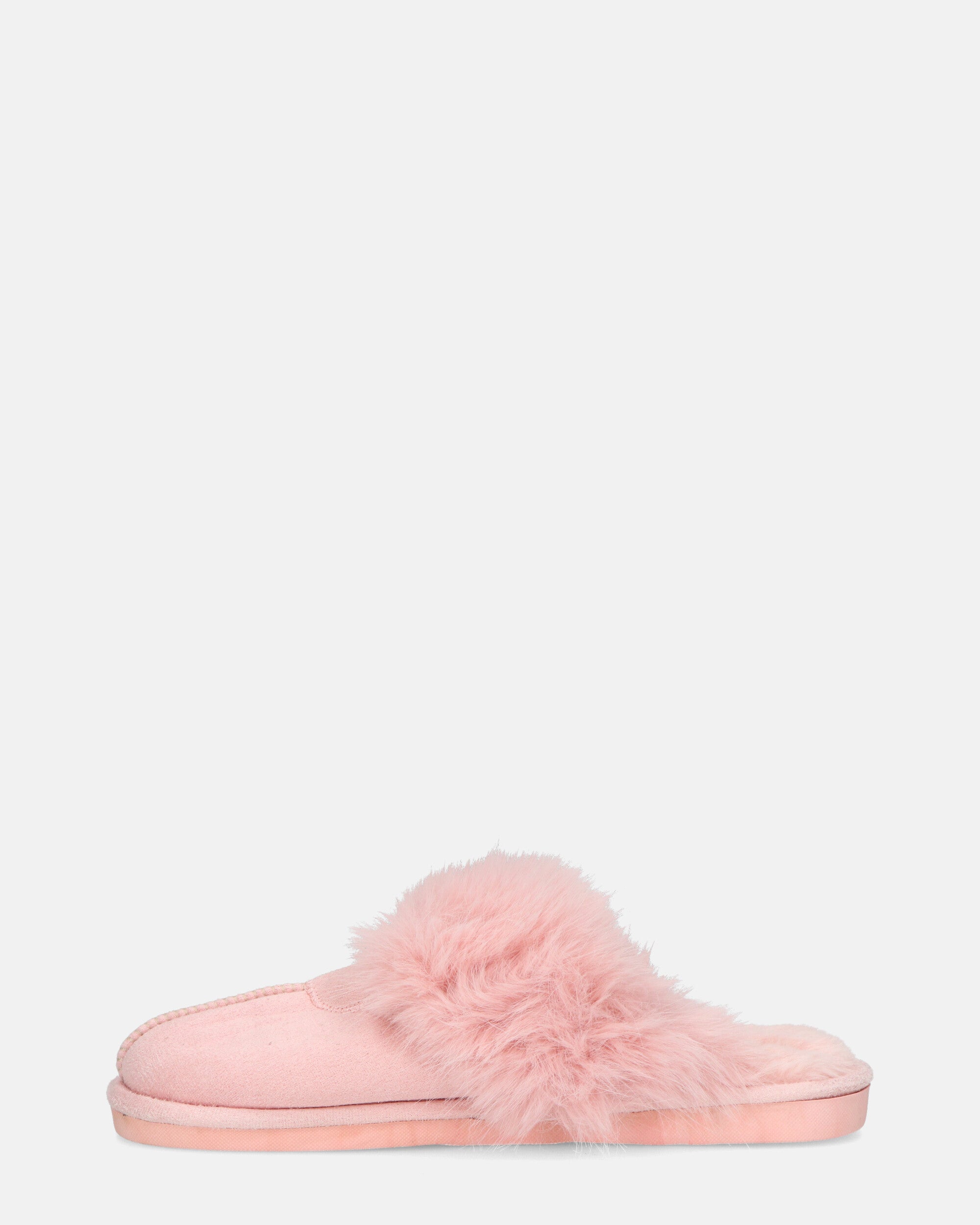 MIDORI - pantofole rose con pelliccia e camoscio