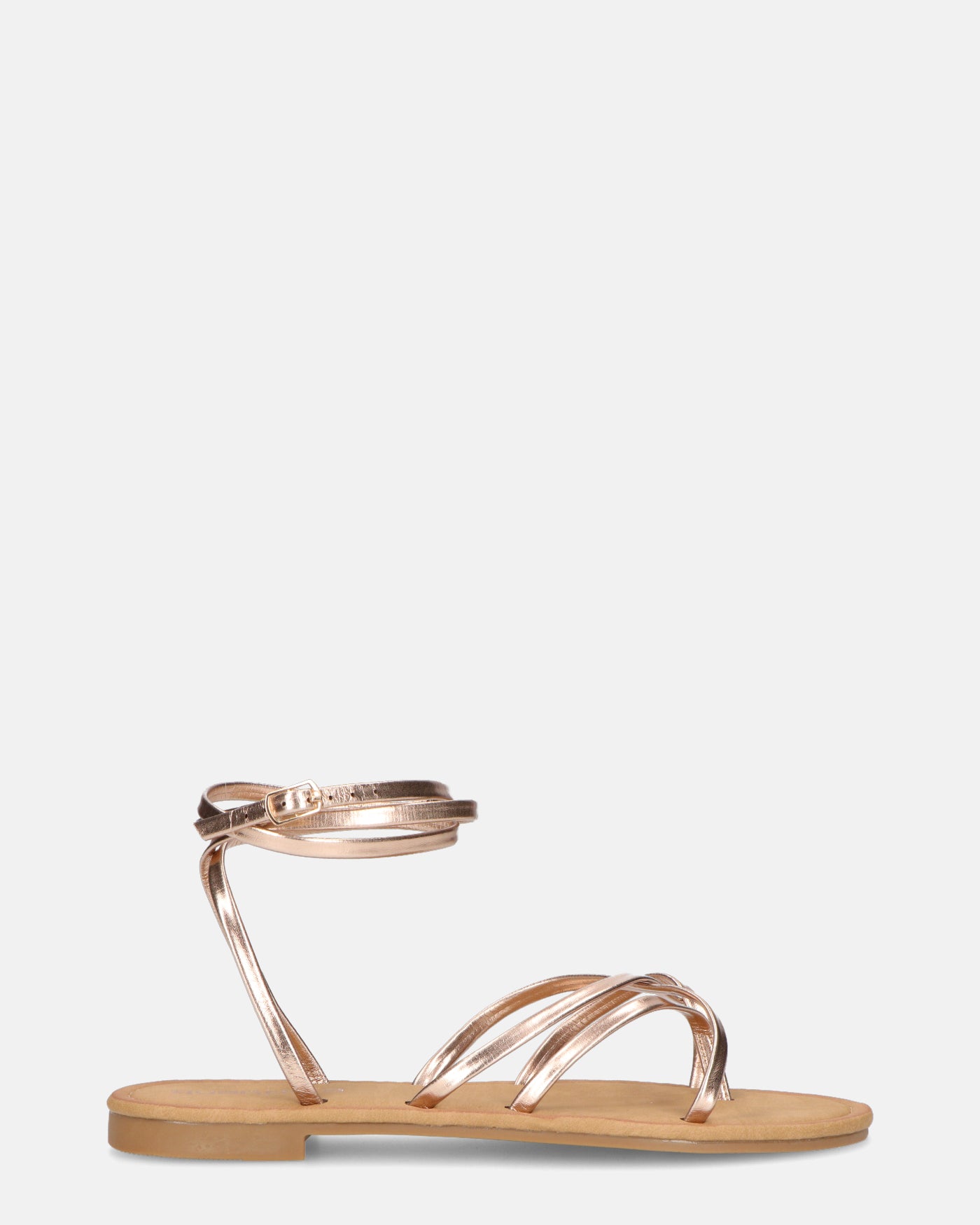 NINA - sandalias planas con tira y bandas color bronce