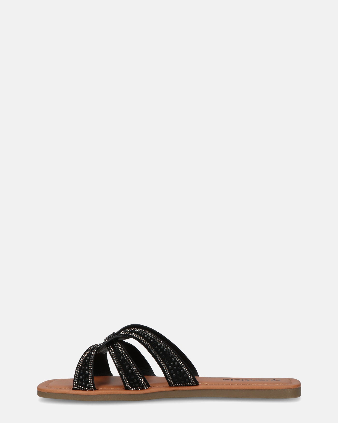 NURY - sandalias planas con rayas negras y pedrería