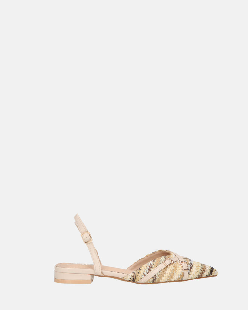 INEZ - sandali beige con dettagli di paglia intrecciata e fibbie