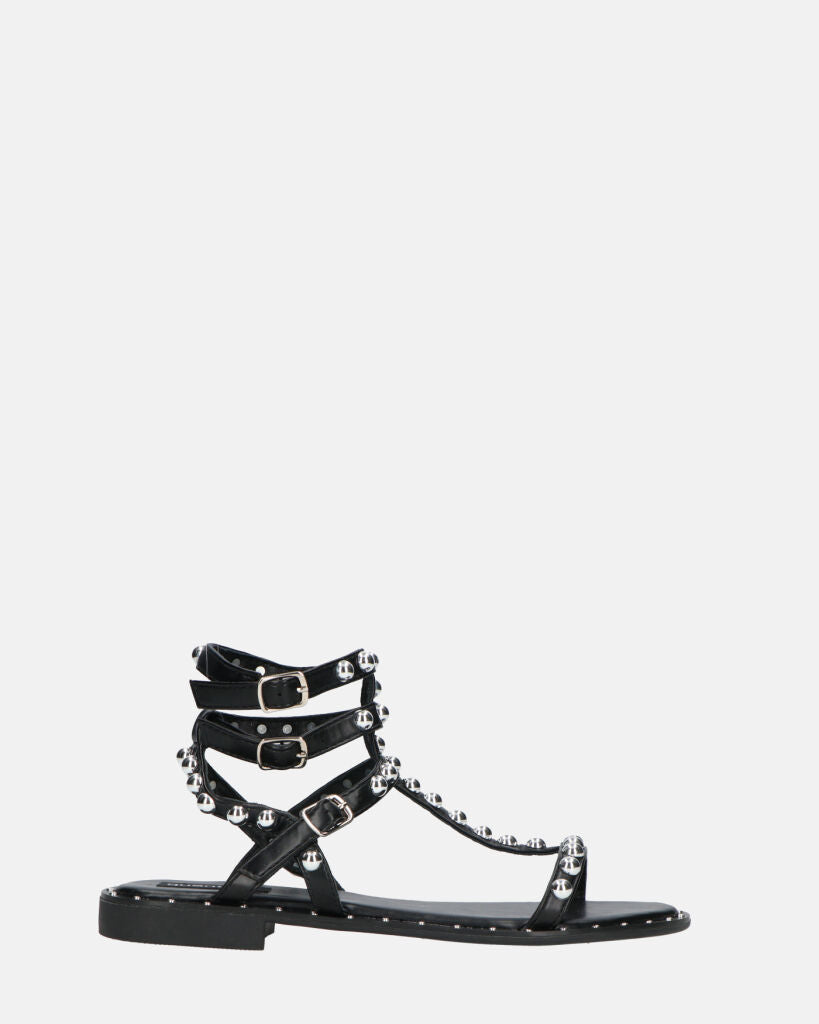 RILEY - sandalias negras con tachuelas y tiras de metal