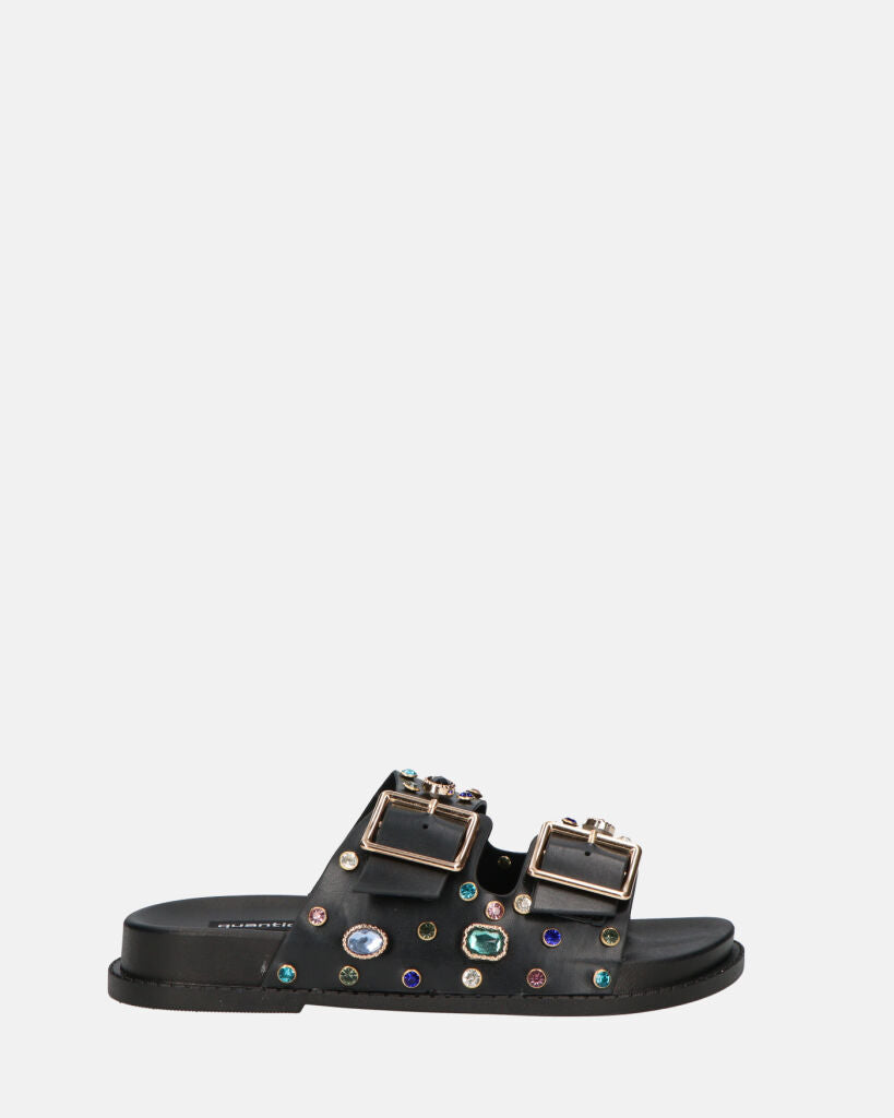 AITANA - sandalias negras con pedrería de colores