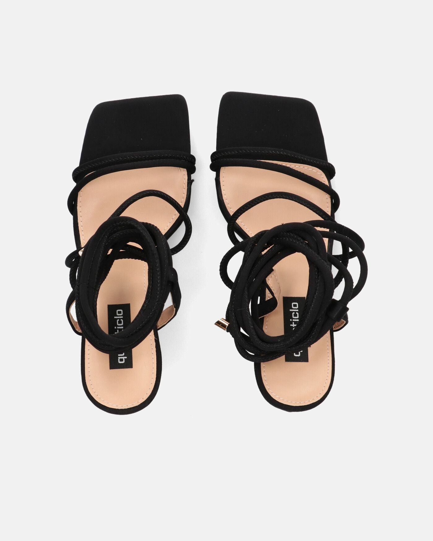 MARISOL - sandalias de lycra negra con cordones y tacón