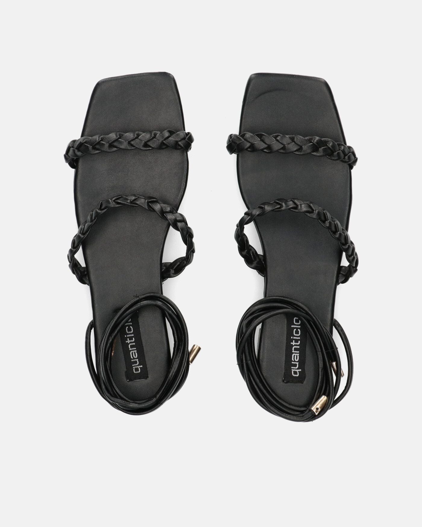 CLARE - sandalias negras planas con cordones