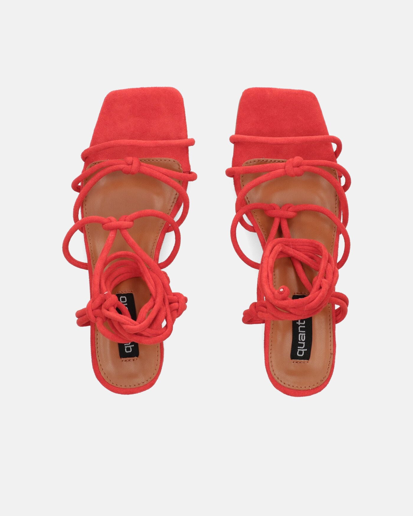 NAKI - sandalias de ante rojo con tacón y cordones