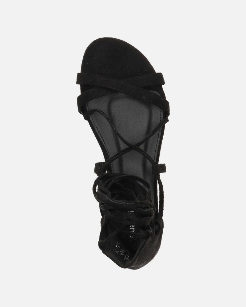 YANNA - sandalias planas con cordones en ante negro