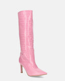 CAROLINE - bota de tacón en cocodrilo rosa