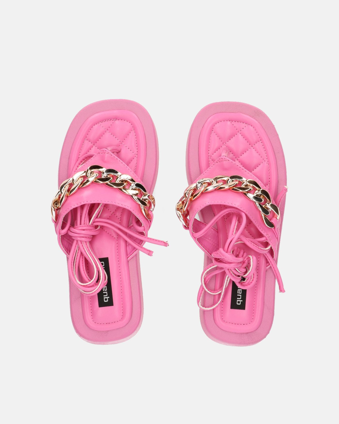 AURA - sandalias planas rosa con cadena dorada y cordones