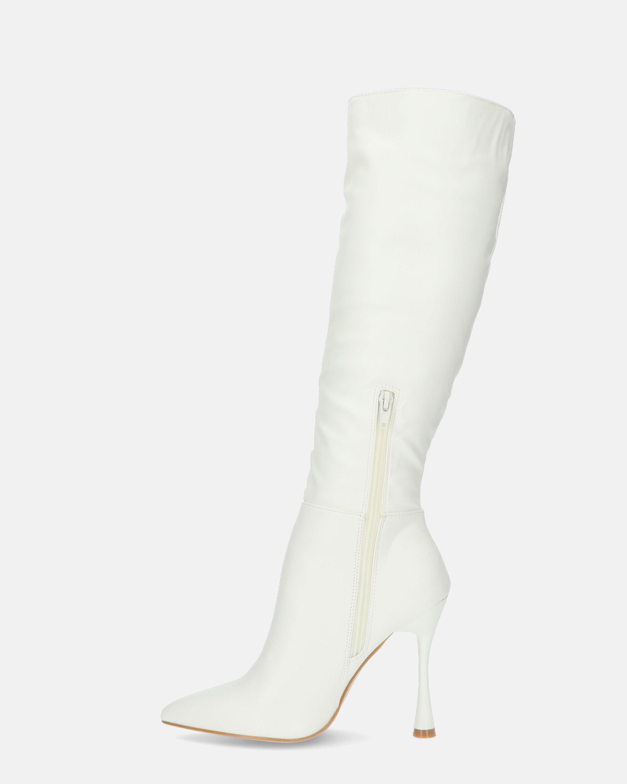 KAYLA - botas blancas de tacón alto en PU negro y cremallera lateral
