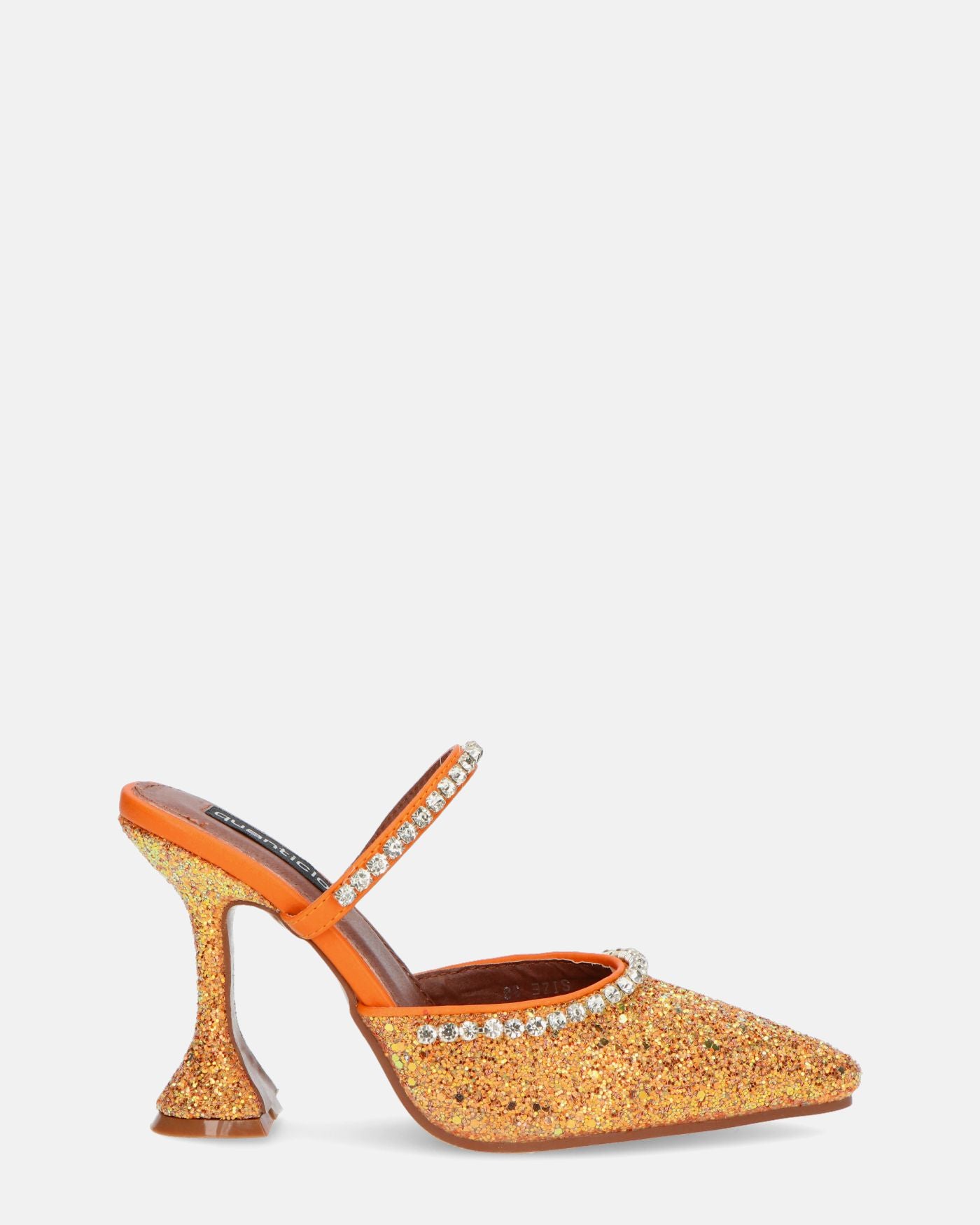 PERAL - zapato de tacón en glitter naranja con gemas
