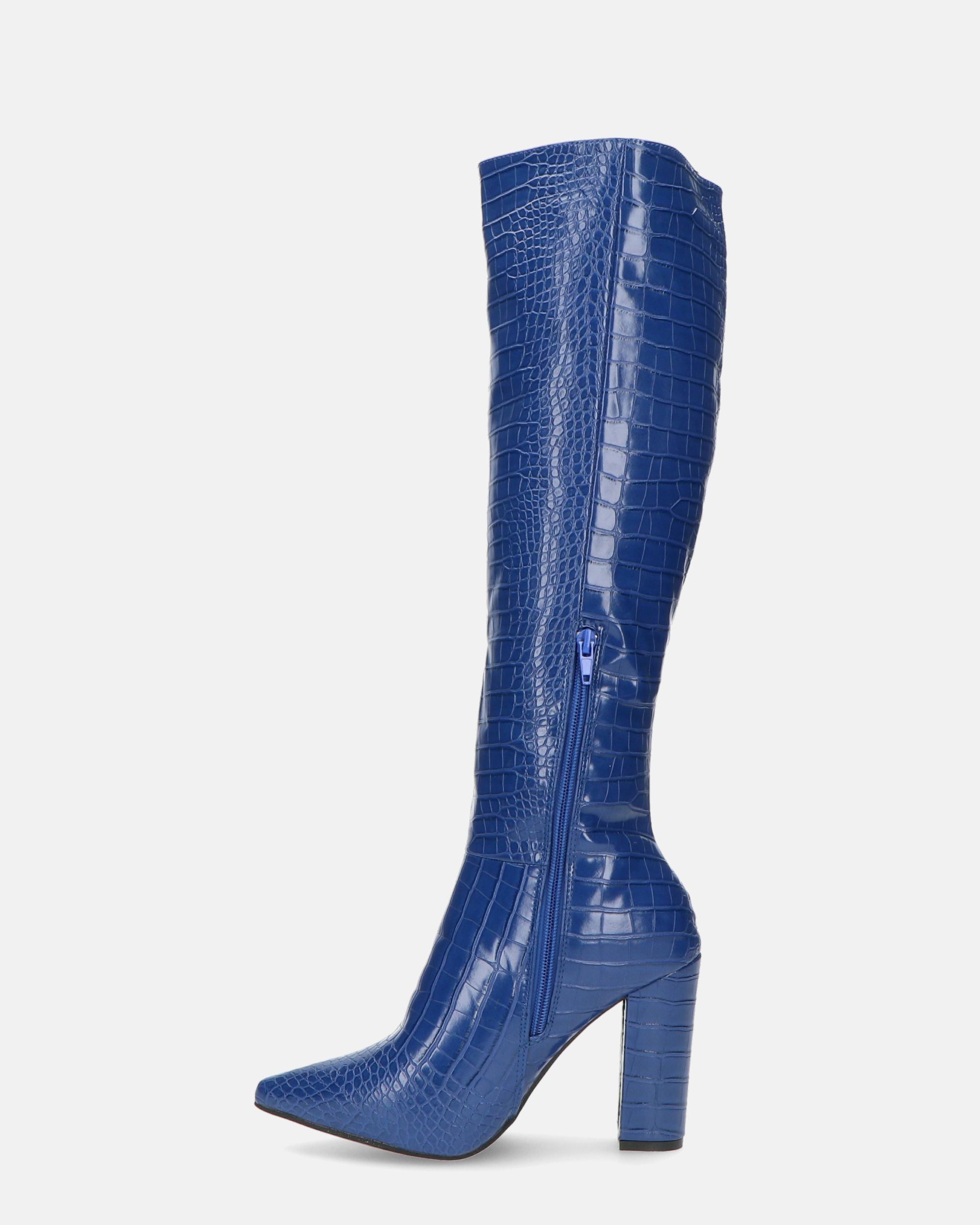 KSENIA - botas altas en cocodrilo azul
