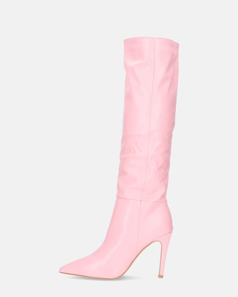  LOLY - bota de tacón de piton rosa
