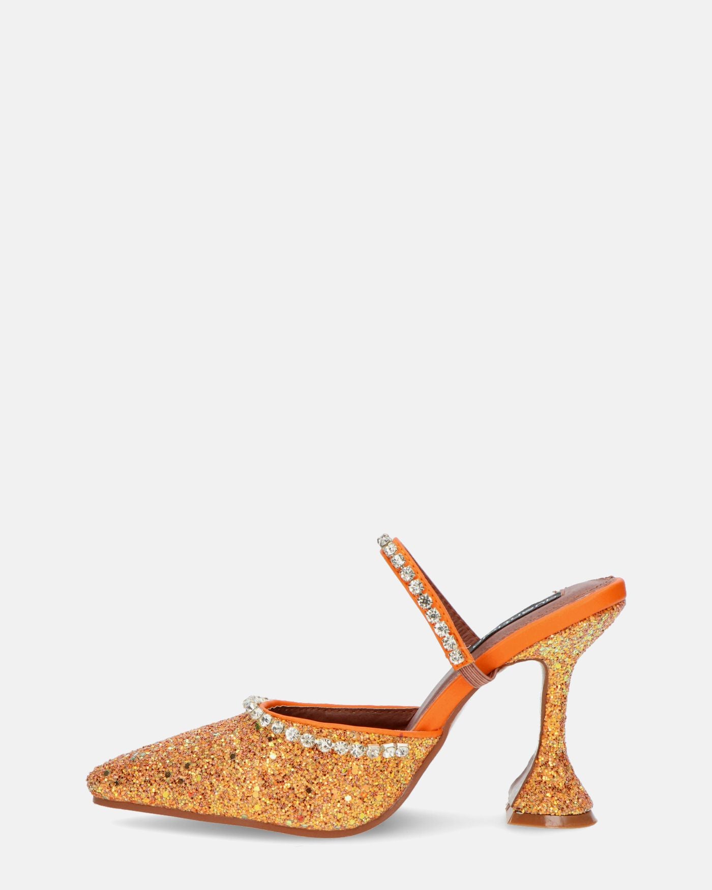PERAL - zapato de tacón en glitter naranja con gemas
