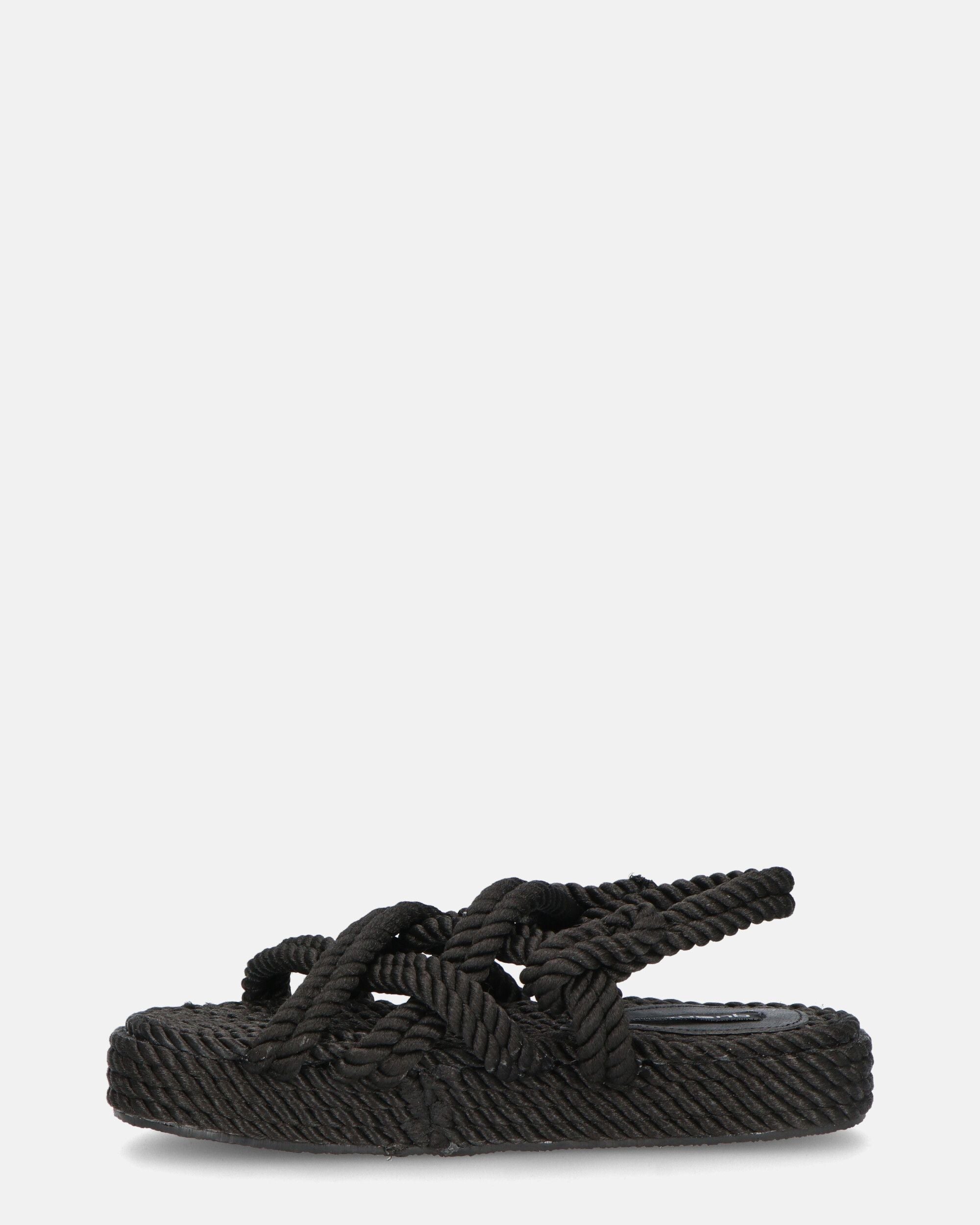 MARIYA - sandalias negras de cuerda trenzada
