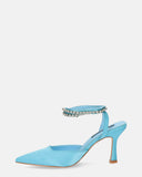 DORIS - zapatos de tacón en lycra azul claro y pedrería en la tira