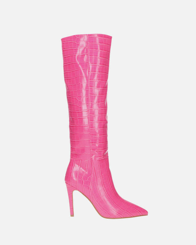  LOLY - bota de tacón de cocodrilo rosa