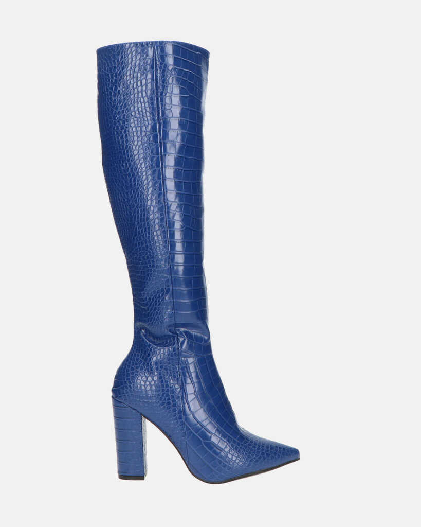 KSENIA - botas altas en cocodrilo azul