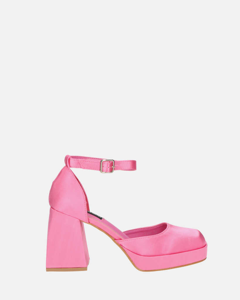 VIDA - zapatos con tacón cuadrado en raso rosa