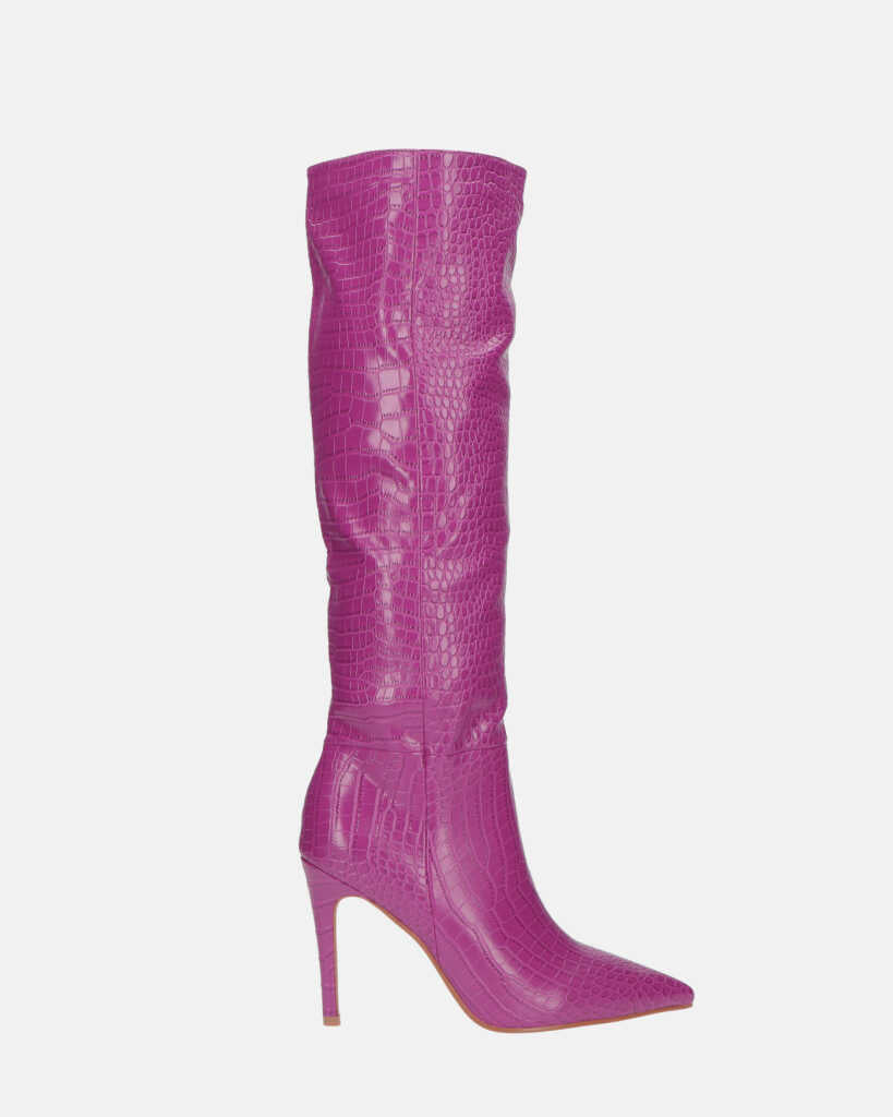  LOLY - bota de tacón de cocodrilo violeta