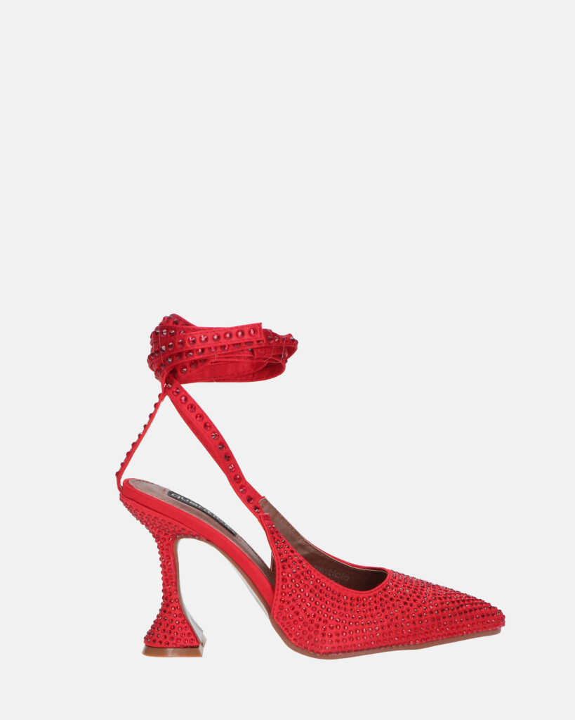 BRYGIDA - sandalias rojas glitter y cordones con tachuelas
