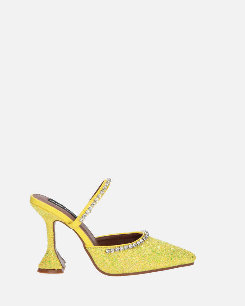 PERAL - zapato de tacón en glitter amarillo con gemas