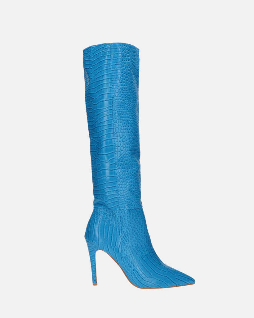  LOLY - bota de tacón de cocodrilo azul