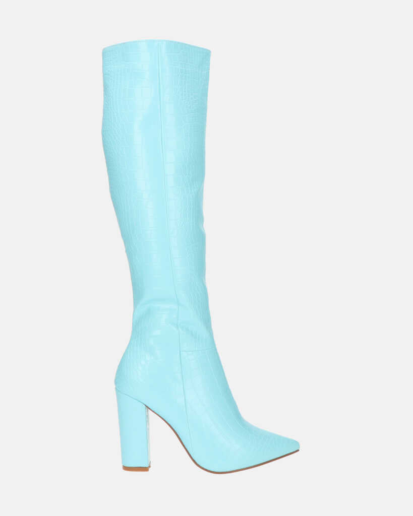 KSENIA - botas altas en cocodrilo azul claro