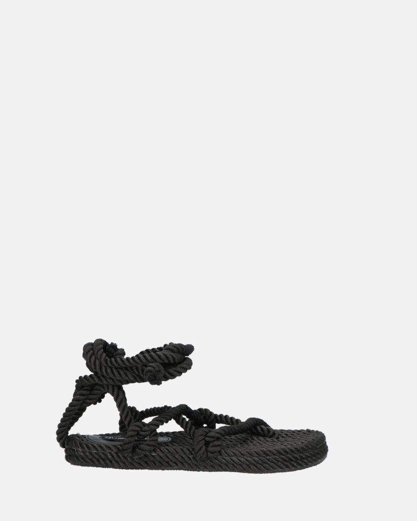 IRYNA - sandalias bajas negras de cuerda trenzada