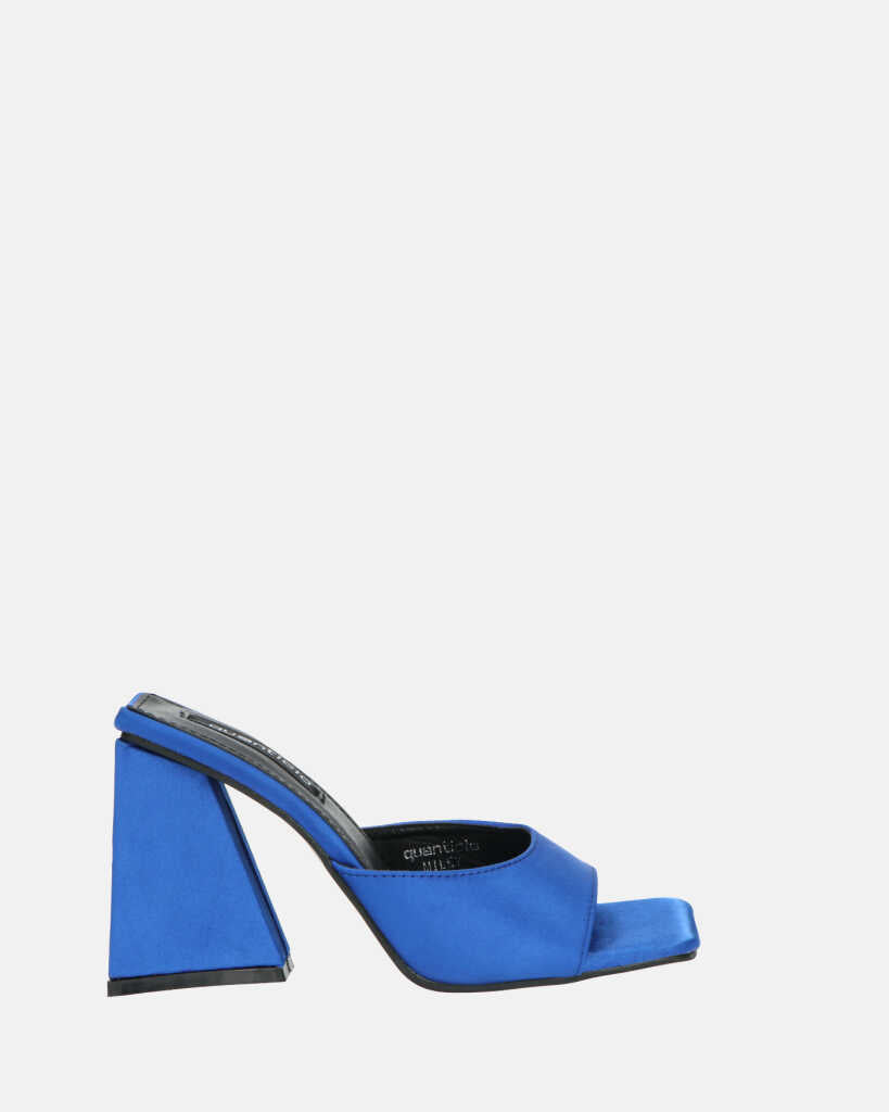 MILEY - sandalias de raso azul con tacón cuadrado