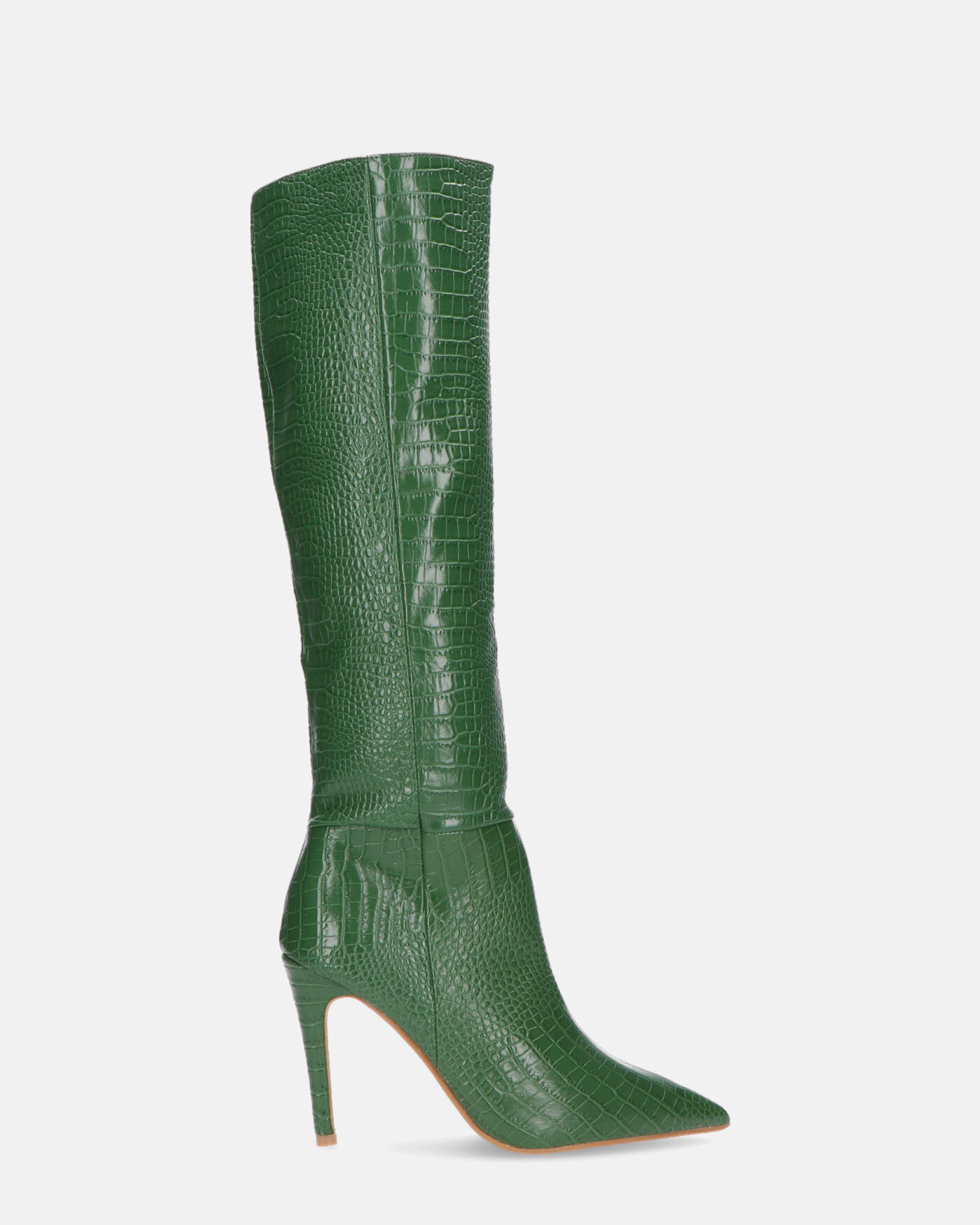  LOLY - bota de tacón de cocodrilo verde